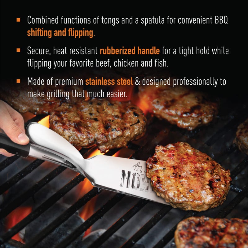 Yukon Gloryâ„¢ Premium Stainless-Steel, Rubber-Grip Tongs-Spatula, Perfect for Grilling, Cooking, Frying, and Griddling - Image 2